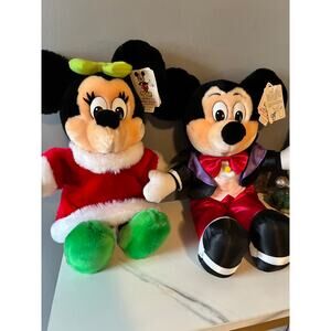 Mickey Minnie Mouse Plush Set Holiday Minnie Tuxedo Mickey NWT Walt Disney